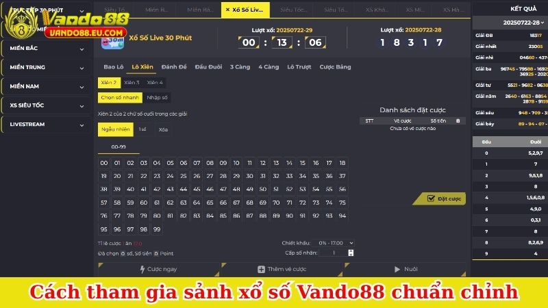 Cách tham gia sảnh xổ số Vando88 chuẩn chỉnh
