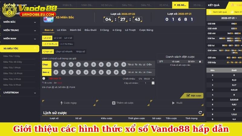 Giới thiệu các hình thức xổ số Vando88 hấp dẫn