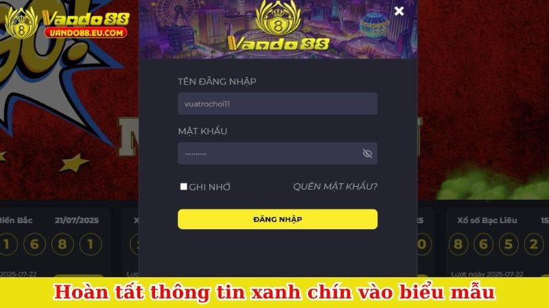 Hoàn tất thông tin xanh chín vào biểu mẫu